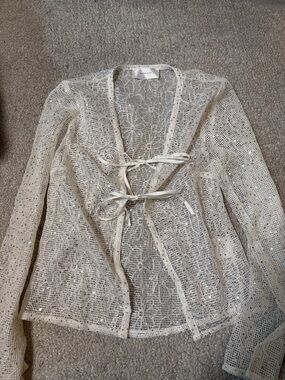 Sequin Sheer Tie-Front Top in Ivory
